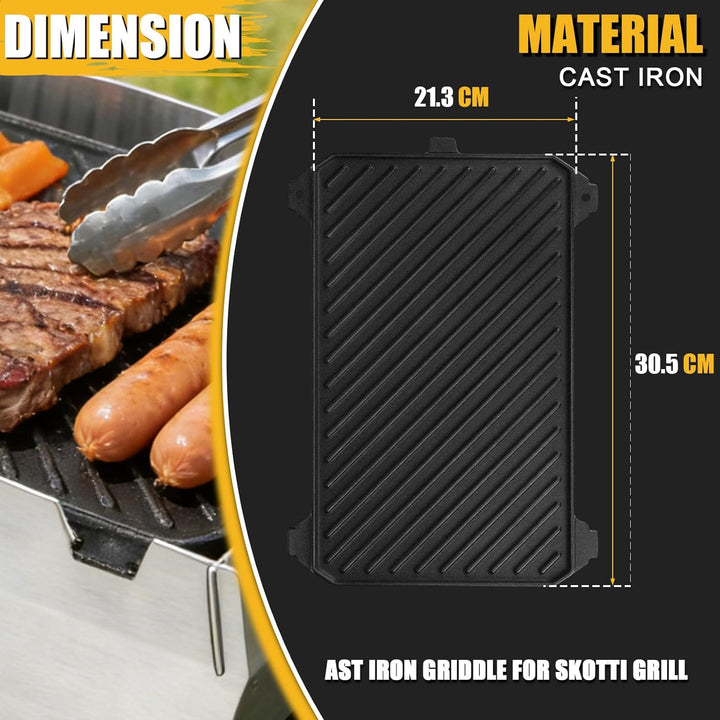 GFTIME Gusseisen Grillplatte passend für SKOTTI Grill, Plancha & Griddle 2-in-1, beidseitig verwendb