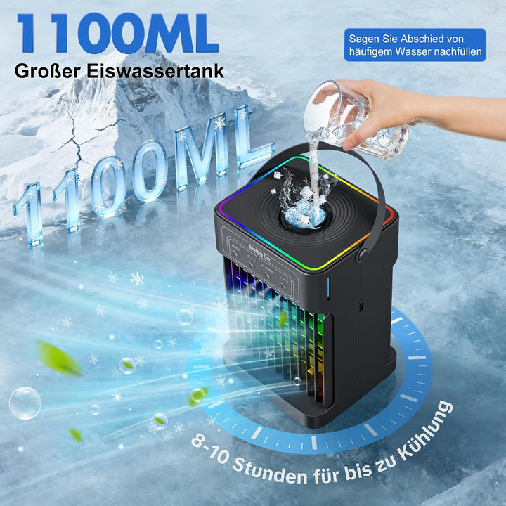 Klimaanlage Mobil, 4-in-1 Mobile Klimaanlage, Ventilator mit Wasserkühlung 1100ml Wassertank, Air Co