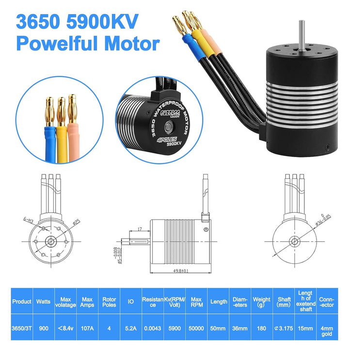 3650 5900KV Bürstenloser RC Motor und 120A ESC & Programm Karten Set Wasserdicht Motor ESC Combo Upd