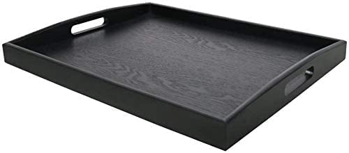 Grosses rechteckiges Serviertablett aus Holz mit grossem Griff aus schwarzem Holz (40x28 cm)