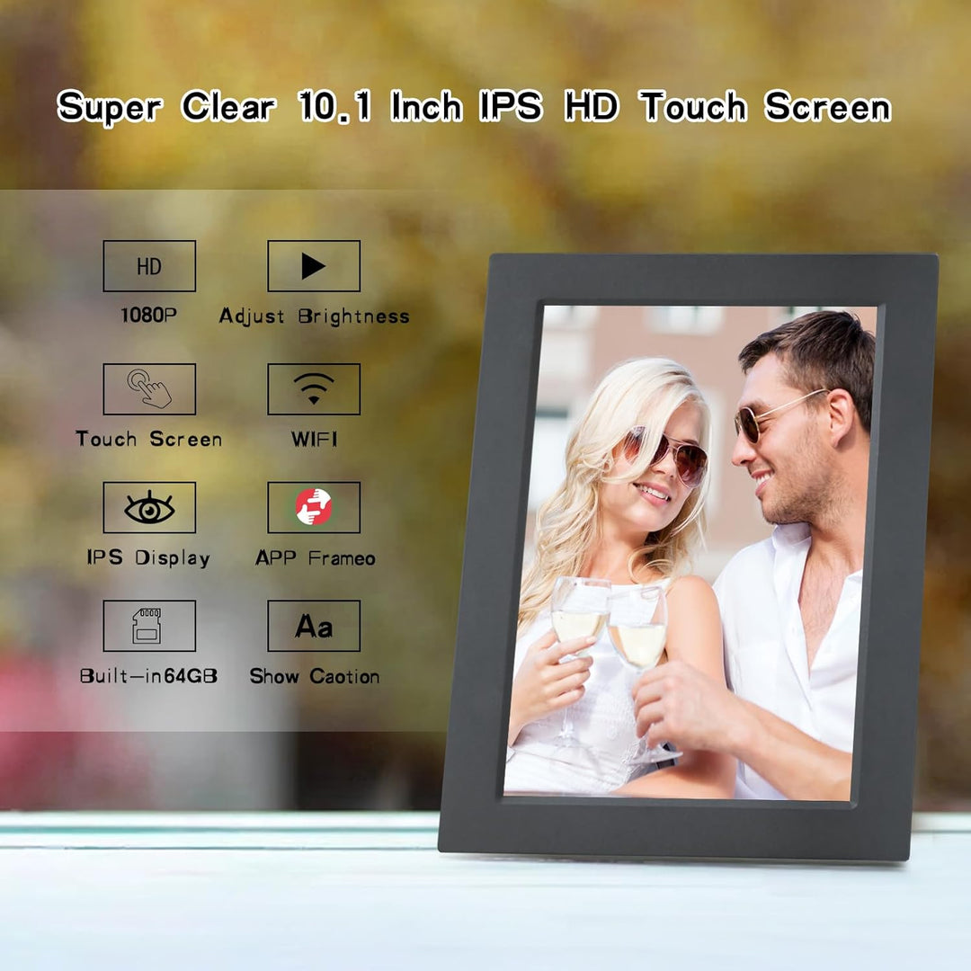 Frameo Digitaler Bilderrahmen WLAN-10,1 Zoll Digitaler Fotorahmen 1920x1200 HD Touchscreen mit 32GB