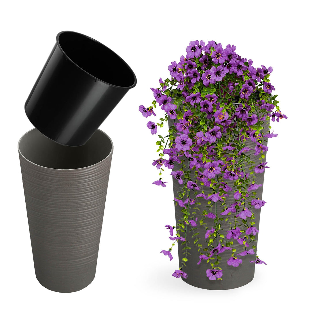KADAX Blumentopf mit Holzspänen, eleganter Übertopf mit herausnehmbarer Einlage, Blumentopfschutz fü