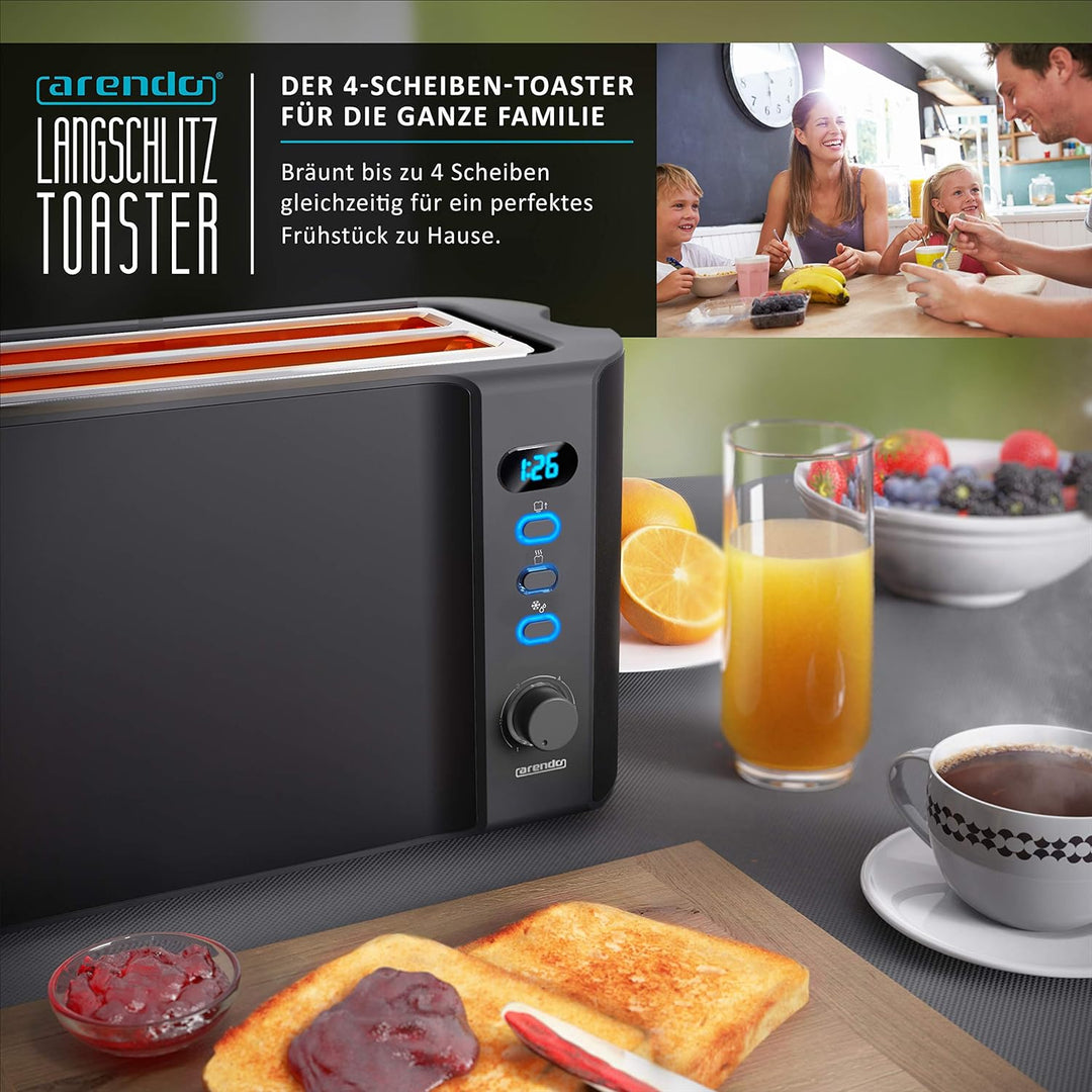 Arendo - Edelstahl Toaster Langschlitz 4 Scheiben - Defrost Funktion - wärmeisolierendes Gehäuse - m