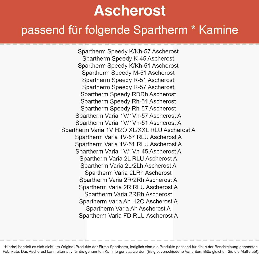 Kaminrost/Ascherost Eckig 220 x 220 x 10 mm passend für Spartherm ** Kaminöfen inkl. Modellübersicht
