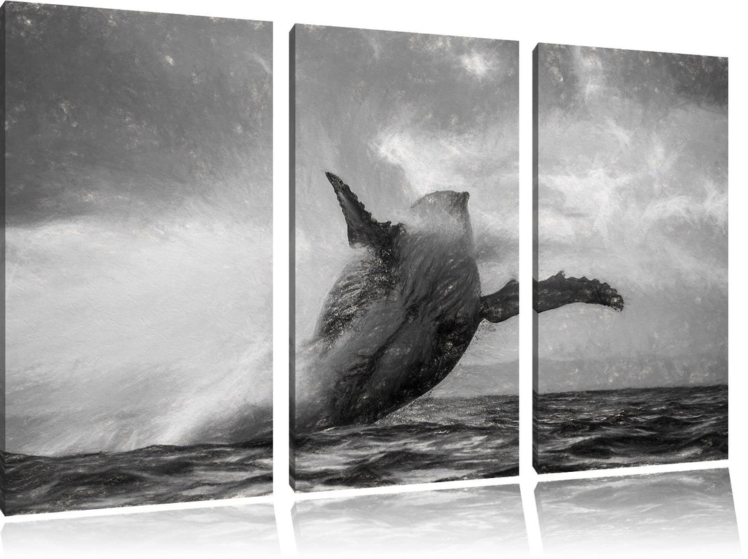 Pixxprint Buckelwale Kanada Kohle Effekt 3-Teiler Leinwandbild 120x80 Bild auf Leinwand