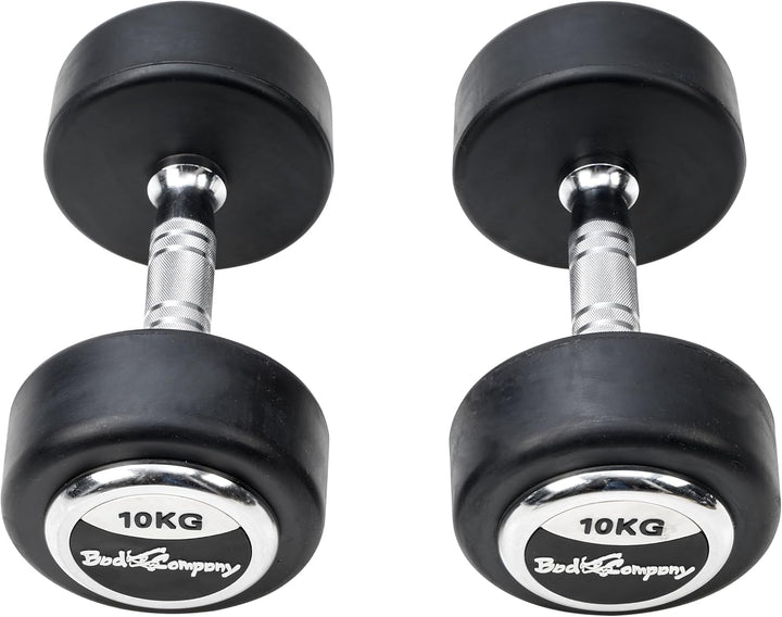 Deluxe gummierte Studio Hanteln schwarz/Bad Company Rundhanteln inkl. Chrom-Applikationen - 2 x 10,0