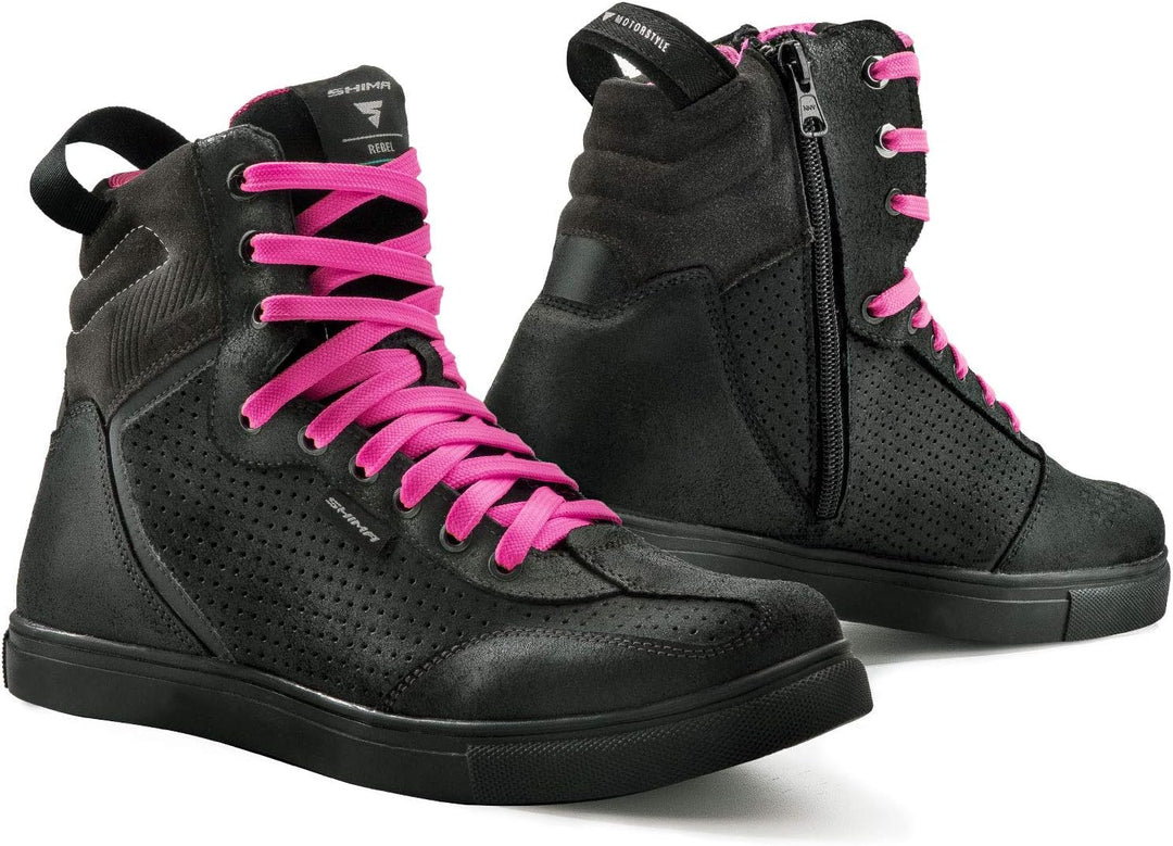 SHIMA Rebel Lady, Motorradschuhe Urban Damen Motorradstiefel Stadt Sneakers Fluo Schwarz Schwarz 36