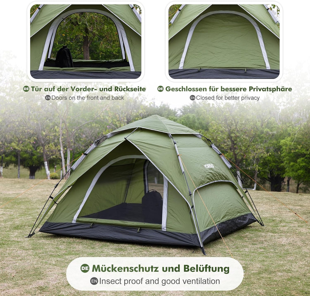 Yorbay 2 in 1 Pop Up Camping Zelte, doppelwandig Wasserdicht UV-Schutz Kuppelzelte Wurfzelte für Fam
