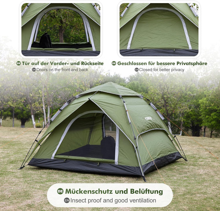 Yorbay 2 in 1 Pop Up Camping Zelte, doppelwandig Wasserdicht UV-Schutz Kuppelzelte Wurfzelte für Fam