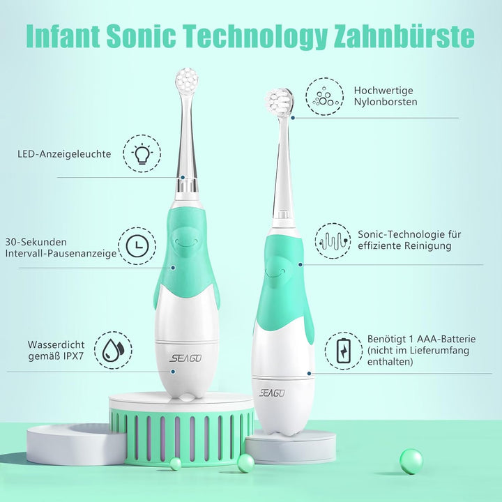 Seago SG-513 Elektrische Zahnbürste Kinder Baby Kinderzahnbürste Elektrisch ab 0-3 Jahre mit LED Lic