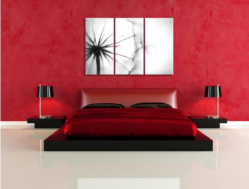 Pixxprint Pusteblumen Kohle Effekt 3-Teiler Leinwandbild 120x80 Bild auf Leinwand
