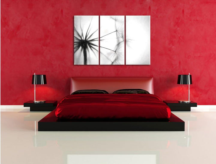 Pixxprint Pusteblumen Kohle Effekt 3-Teiler Leinwandbild 120x80 Bild auf Leinwand