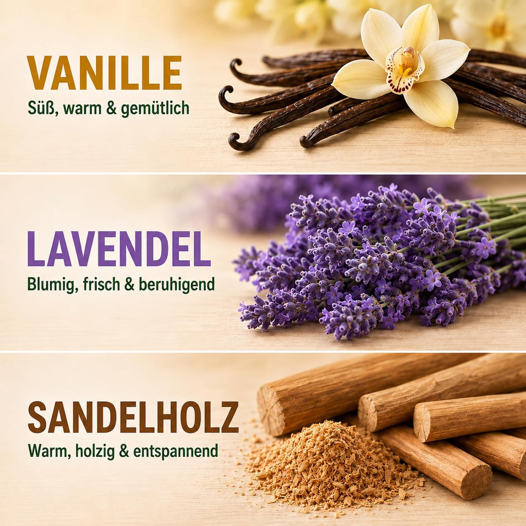Kerzensand mit Duft Entspannungs Set 3x500g – [Vanille/Lavendel/Sandelholz] – 18 Dochte inklusive –