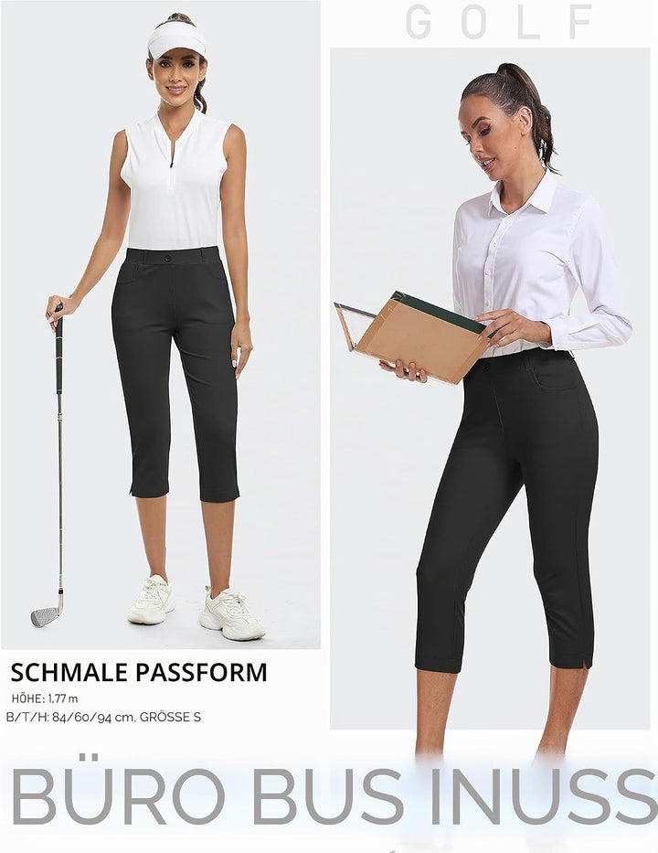 AjezMax Damen Golfhosen Capri Business Hose Elegante Golf Hosen Atmungsaktiv Yoga Büro Anzughosen El