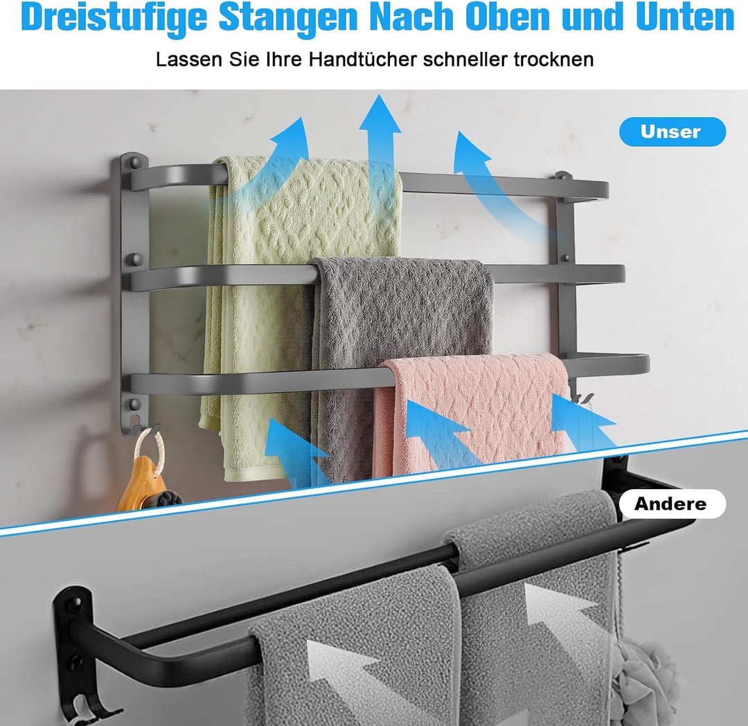 Handtuchhalter Grau 80cm Handtuchstange 3 Stufiger Aluminium Grau 80 cm, Grau 80 cm