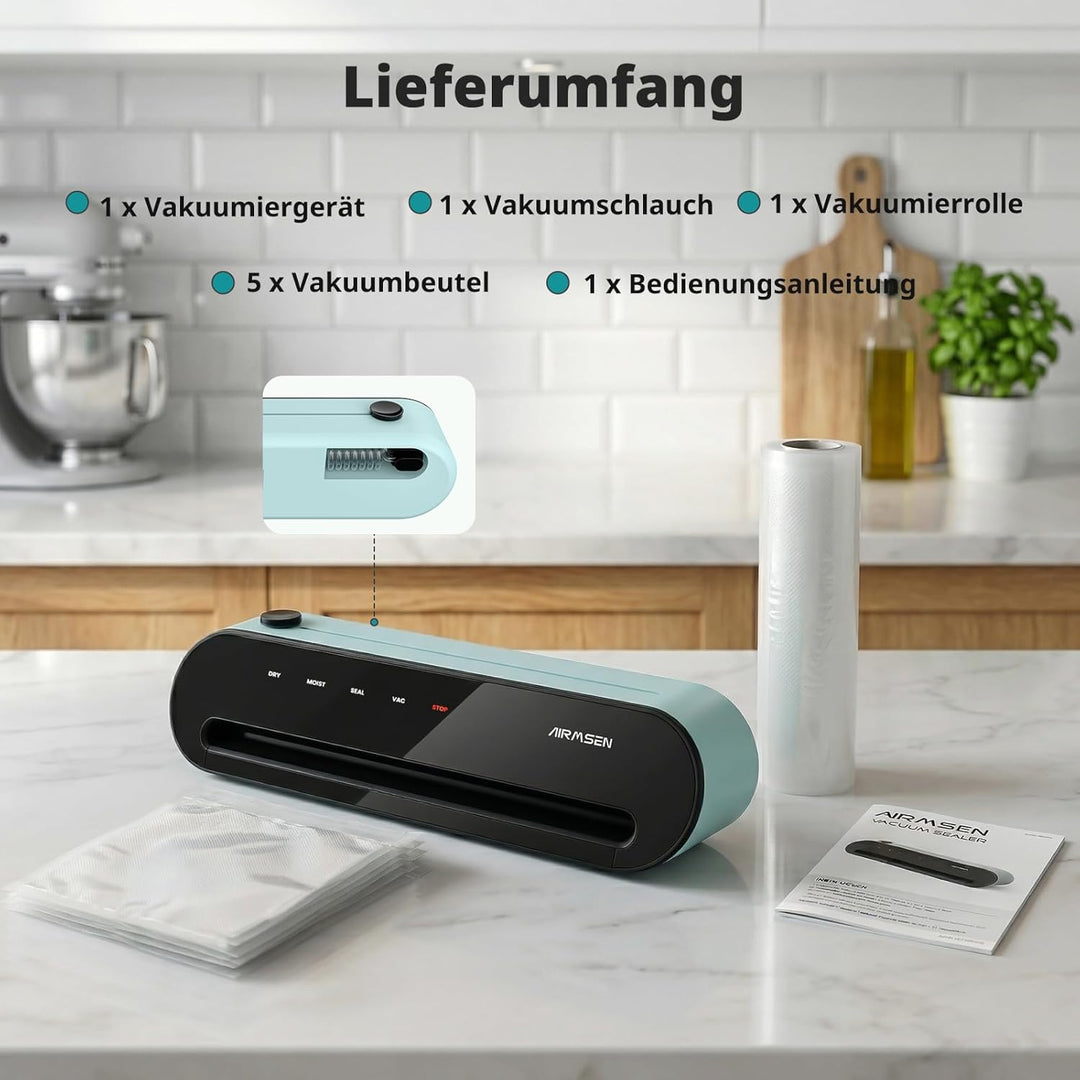 AIRMSEN 6-in-1 Vakuumiergerät Vollautomatisch mit Aufblasfunktion, Leistungsstarke Tiefenabsaugung,