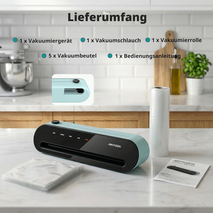 AIRMSEN 6-in-1 Vakuumiergerät Vollautomatisch mit Aufblasfunktion, Leistungsstarke Tiefenabsaugung,