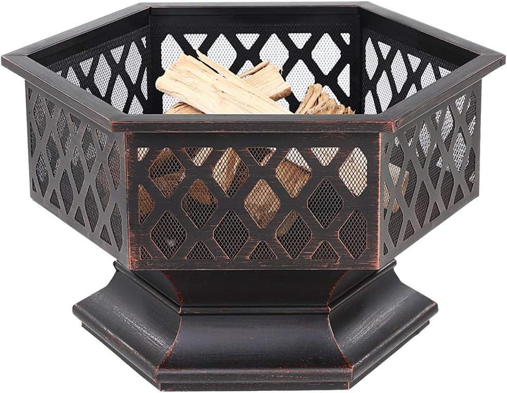 Gardebruk® Feuerschale mit Funkenschutz Sechseckig Stahl Modern Rost-Optik Garten Terrasse Feuerstel