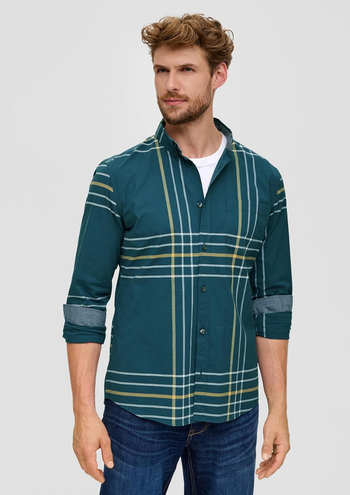 s.Oliver Herren Hemd Langarm, Slim Fit XL Blue Green, XL Blue Green