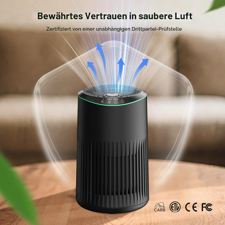 MERONTE Luftreiniger Schlafzimmer allergischer Luftreiniger,Matt schwarz | Air Purifier für Zuhause,