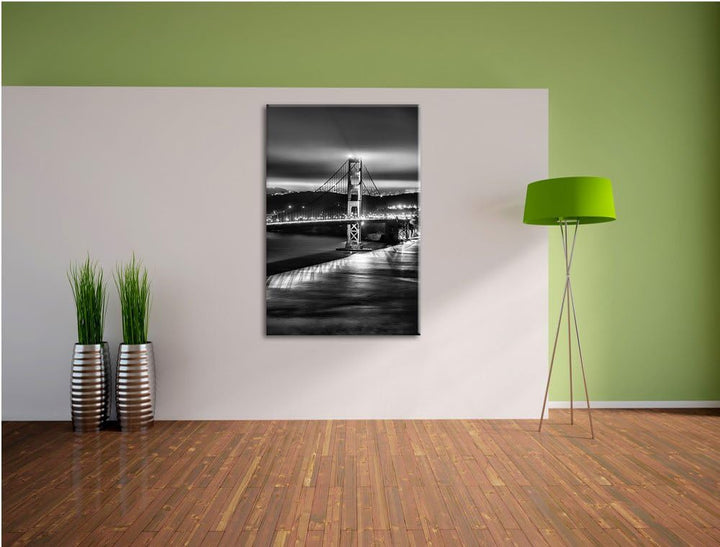 Pixxprint Golden Gate Bridge in New York / 100x70cm Leinwandbild bespannt auf Holzrahmen/Wandbild Ku