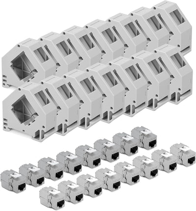 kwmobile Keystone Modul und Hutschienenadapter Set - passt auf genormte Hutschiene - 16x CAT6A Modul