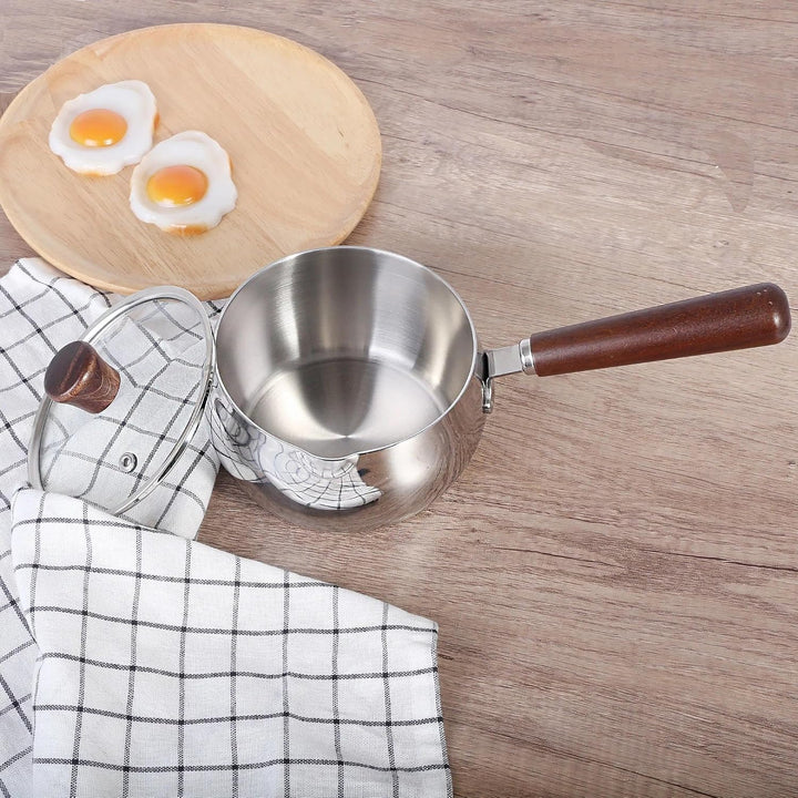 IMEEA Edelstahl Milchtopf mit Deckel 1200 ml Butterwärmer 3-schichtiger Sandwichboden Türkischer Kaf