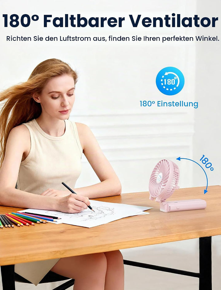HandFan Handventilator mit 5200 mAh, wiederaufladbar, 20 Stunden Laufzeit, Handventilator, 3 Geschwi