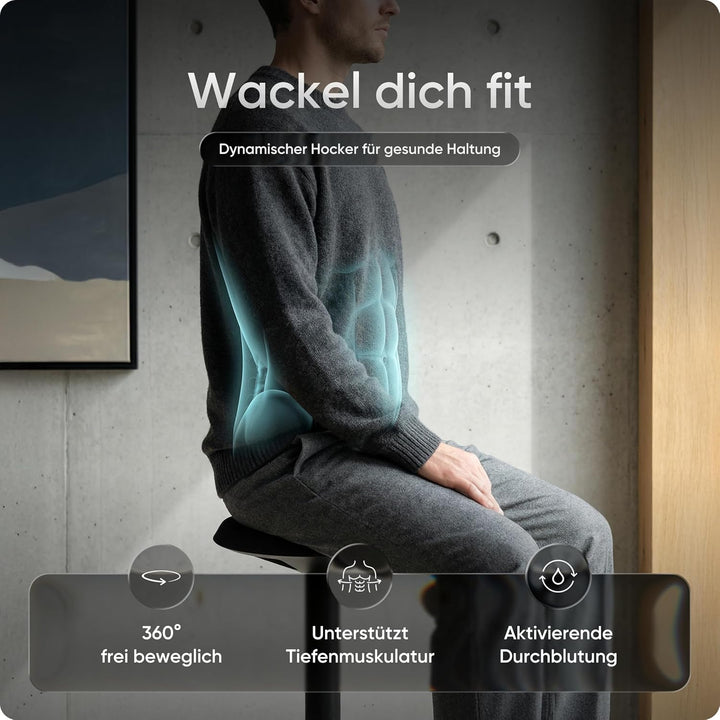 Motion Sitzhocker - Stehhocker höhenverstellbar, ergonomischer Hocker bis 140kg mit CushCloud-Polste