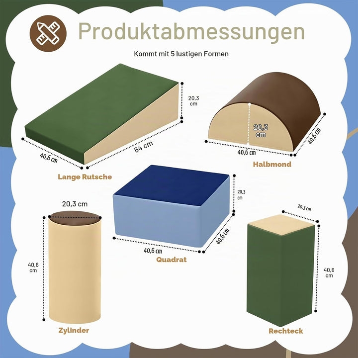 Wilwolfer Schaumstoff Bausteine Kinder Klettern: 5 Softbausteine Riesenbausteine Spielbausteine - In