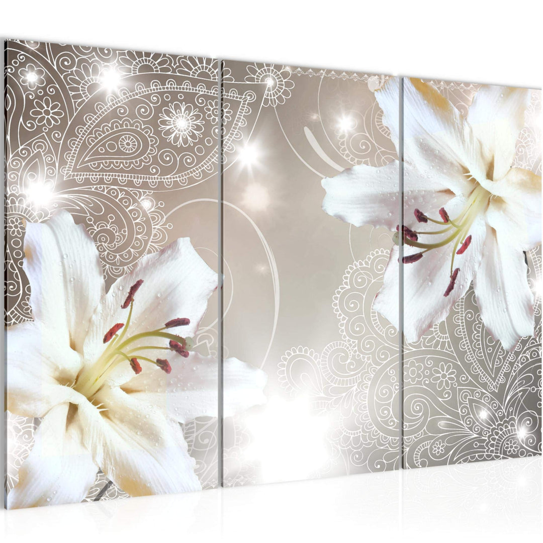 Runa Art Wandbilder Blumen Lilien Bild XXL Wohnzimmer Schlafzimmer Beige Abstrakt 120 x 80 cm 3 Teil