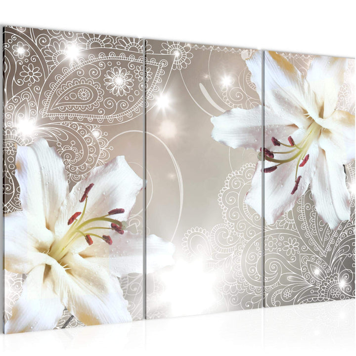 Runa Art Wandbilder Blumen Lilien Bild XXL Wohnzimmer Schlafzimmer Beige Abstrakt 120 x 80 cm 3 Teil