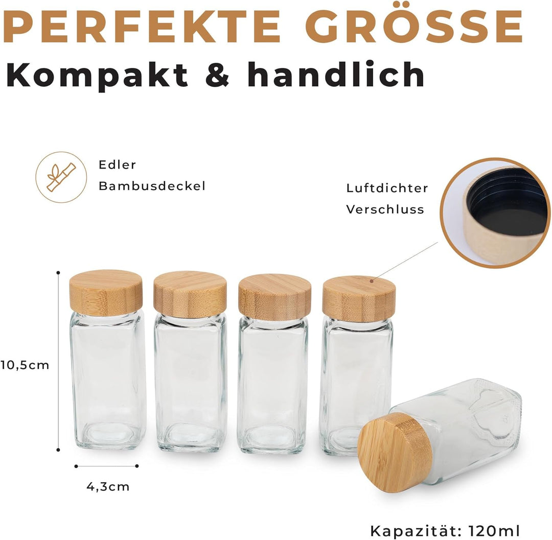 comforder Gewürzgläser Set (25 Stück), Gewürz Organizer mit Gewürzstreuer mit Etiketten + Trichter,