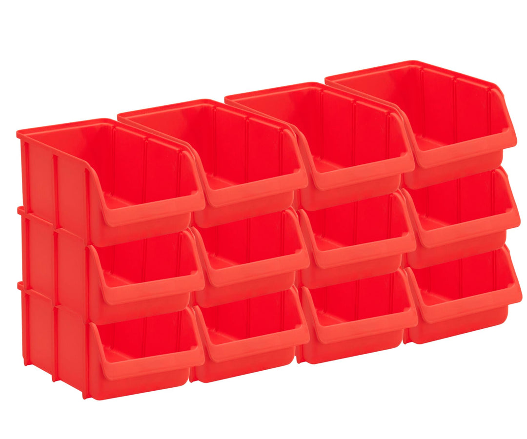Hünersdorff 12x Sichtbox Stapelbox Lagerbox in Grösse 4, aus Polypropylen Grösse 4 Rot, Grösse 4 Rot