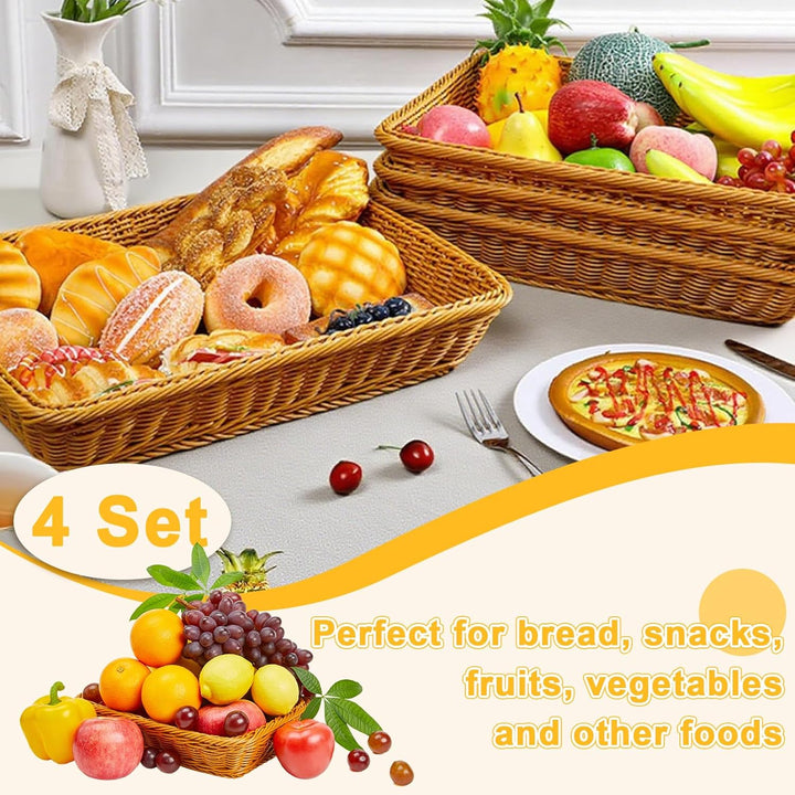 AKOLAFE 4er Set Brötchenkorb Geflochten Brotkorb Stapelbarer Brotkörbchen Modern Brotkörbe Hochwerti