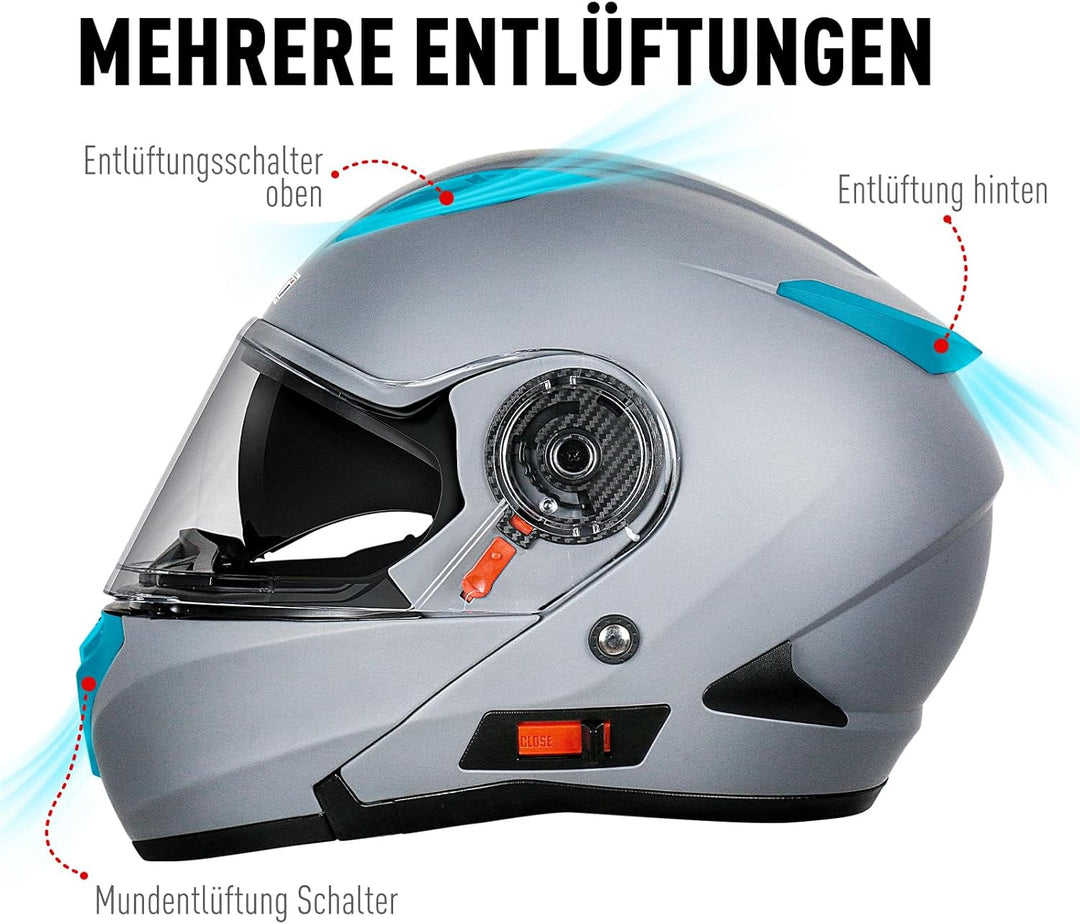 NENKI Helm Motorrad, Motorradhelm Zertifiziert nach ECE 22.06, Klapphelm Motorrad Herren, Schwarzer