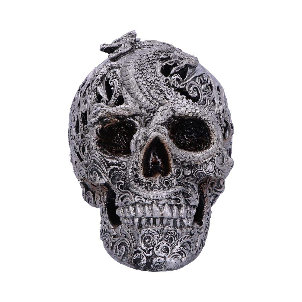 Nemesis Now Dekofigur mit Drachenschädel, silberfarben, Polyresin, Einheitsgrösse