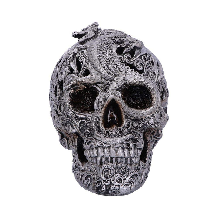 Nemesis Now Dekofigur mit Drachenschädel, silberfarben, Polyresin, Einheitsgrösse