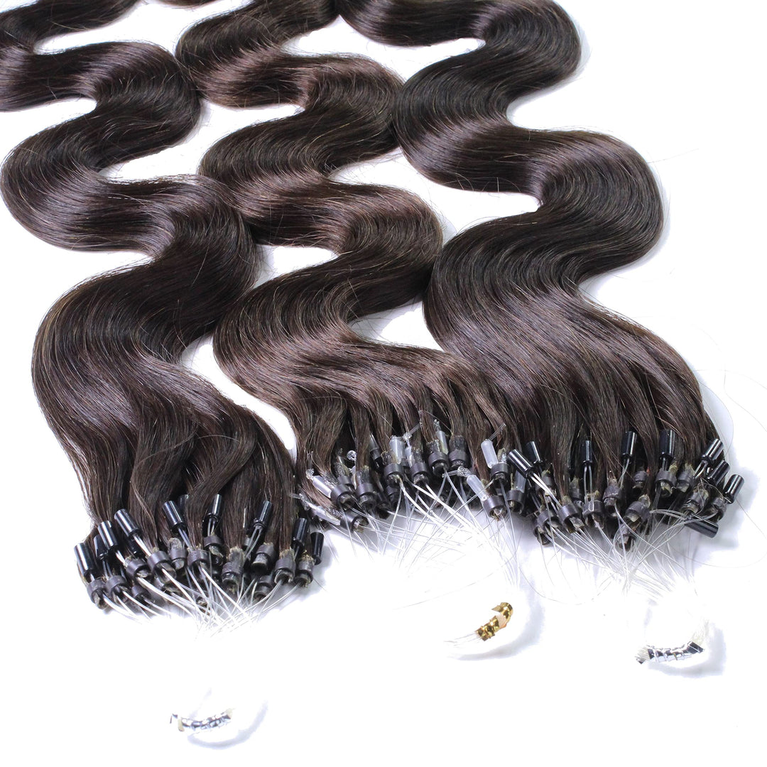 hair2heart Microring Extensions Echthaar Gewellt - 200 Strähnen 1g 50cm 4/0 mittelbraun 200 Strähnen