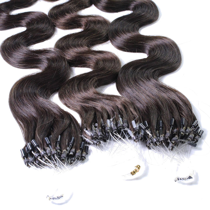 hair2heart Microring Extensions Echthaar Gewellt - 50 Strähnen 1g 40cm 4/0 mittelbraun 50 Strähnen 4