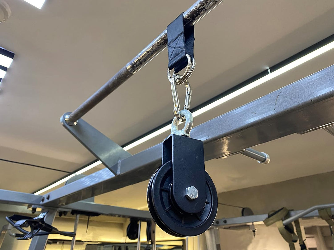 Gym Pulley System 90mm Pulley Wheel with 2 Hanging Strap Carabiner, Fitness Swivel Pulley Wheel for
