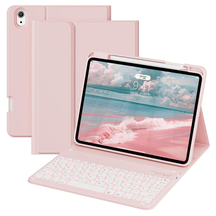 Hülle mit Tastatur für iPad A16 11 Generation 2025/10 Generation 2022 (11/10.9 Zoll) 7 Farben Beleuc