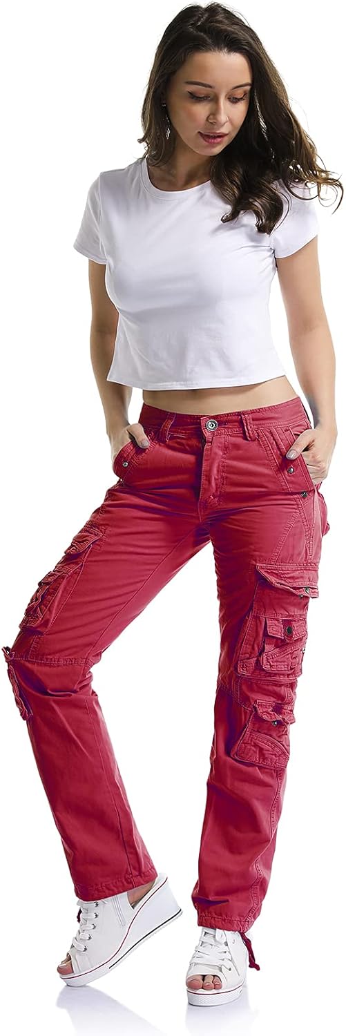 Aeslech Cargohose Damen, Damen Arbeit Kampfhose Straight Leg Pants mit Taschen für Damen Casual Outd