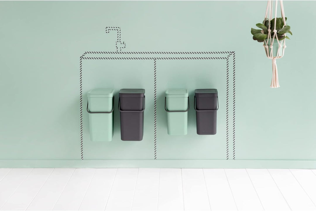 Brabantia Sort and Go Einbaubehälter, 2 x 16 l, Jadegrün/Grau Dark Grey & Jade Green 2 x 16 Liter Ei