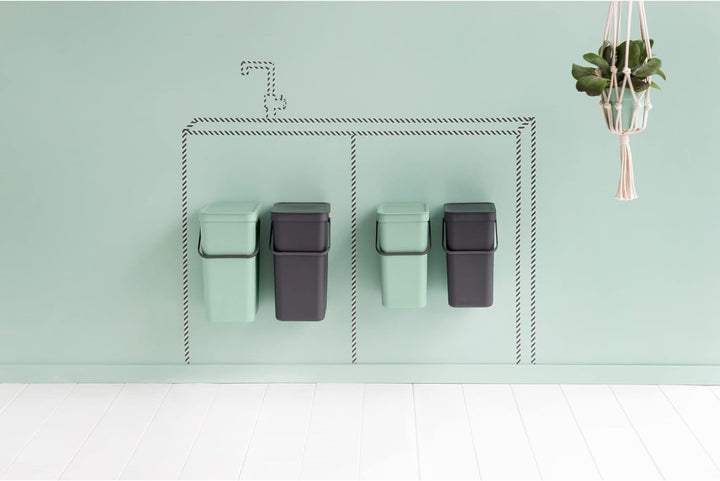 Brabantia Sort and Go Einbaubehälter, 2 x 16 l, Jadegrün/Grau Dark Grey & Jade Green 2 x 16 Liter Ei
