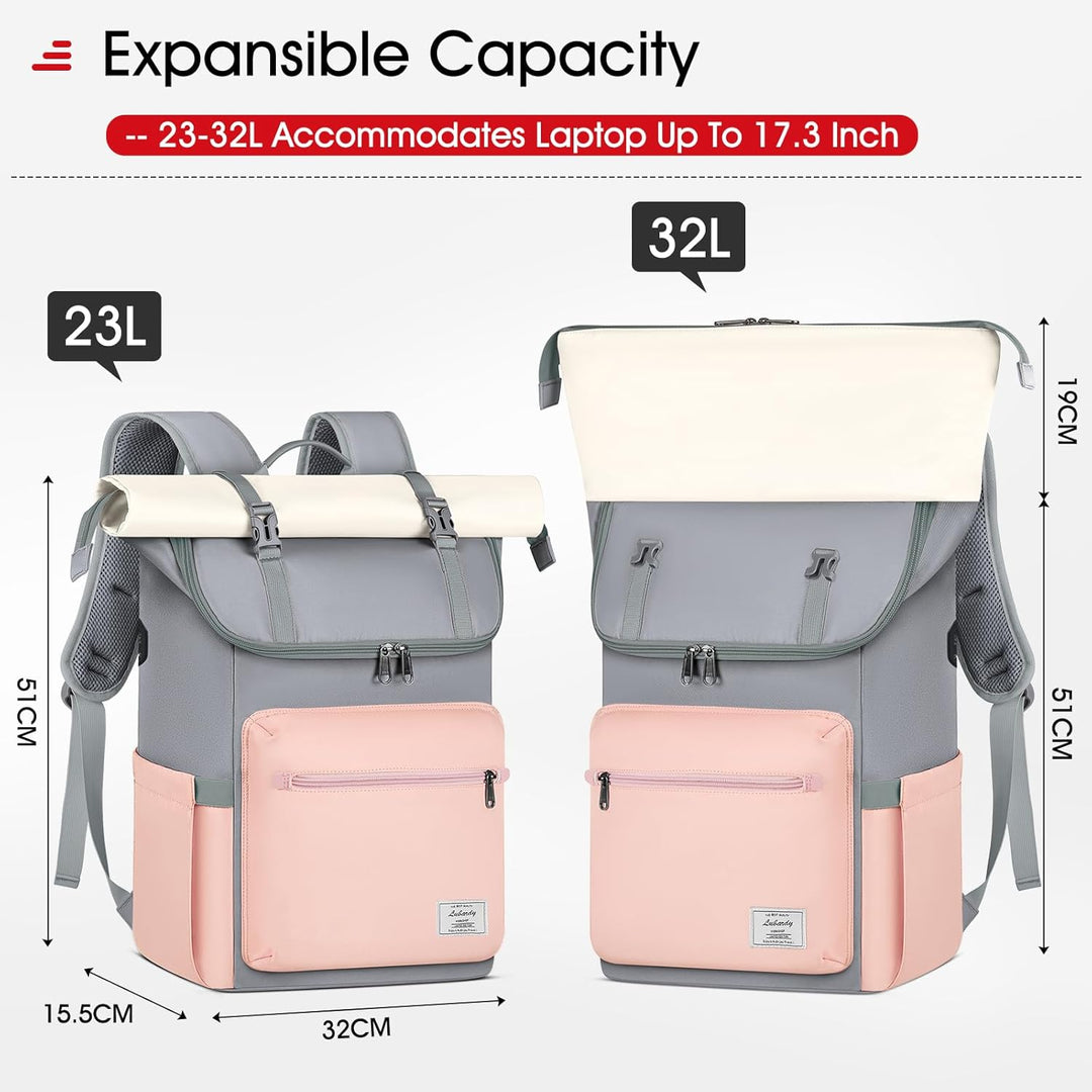 Lubardy Rolltop Rucksack Herren Damen Wasserdicht Rucksack Herren Laptop Rucksack 17,3 zoll Schulruc