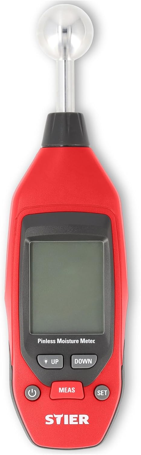 STIER Feuchtigkeitsmessgerät, bis 40 mm Tiefe, Messbereich 0-100, LCD-Display, praktische Alarm- & H