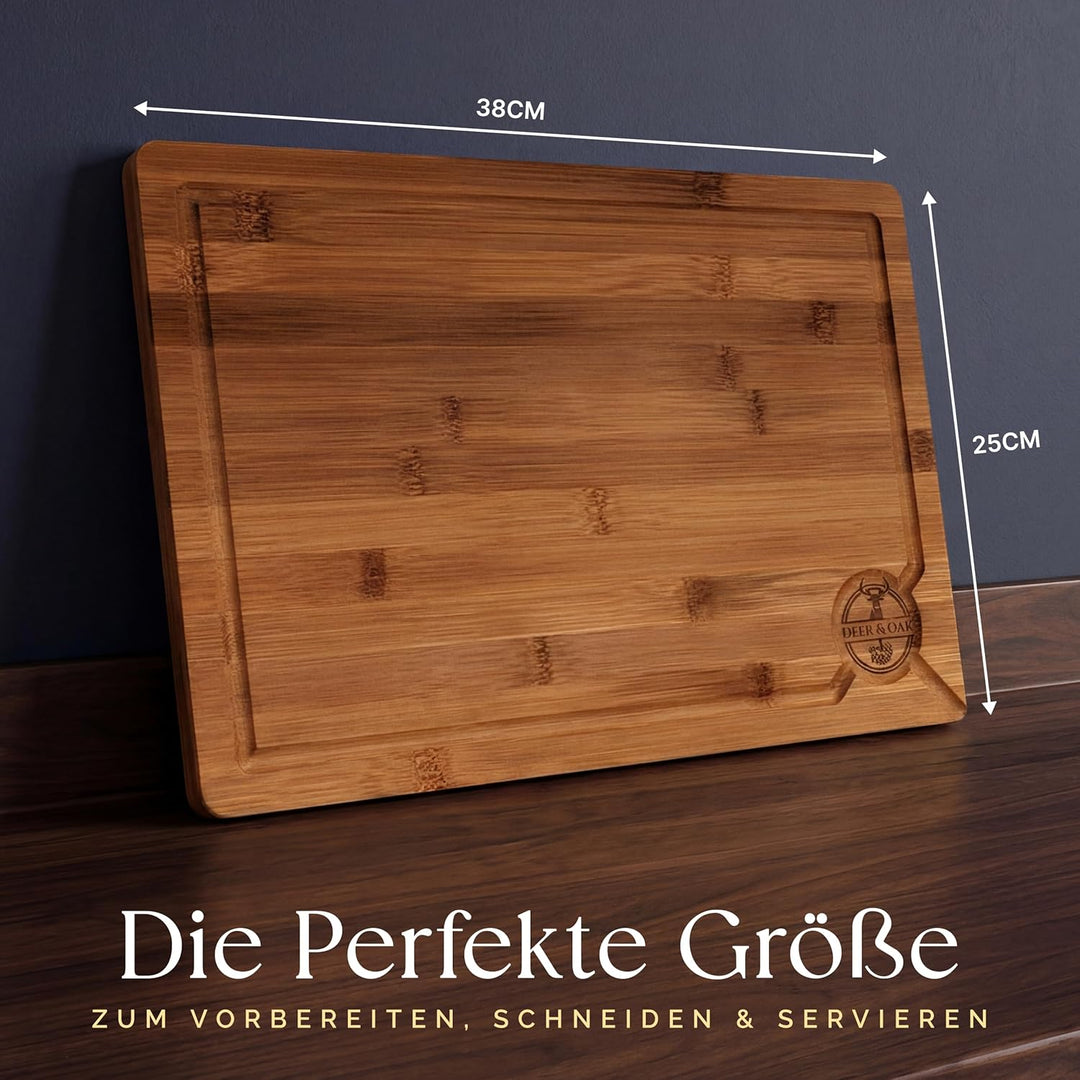 Deer & Oak Grosses karbonisiertes Schneidebrett 38 x 25 x 2 cm, vorgeöltes Bambus-Holz-Schneidebrett