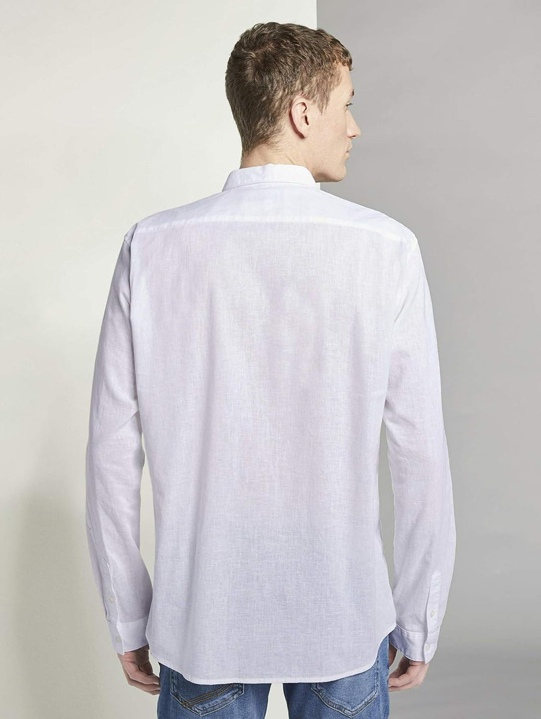 TOM TAILOR Denim Herren Hemd Longsleeve Cotton Linen Shirt weiss M