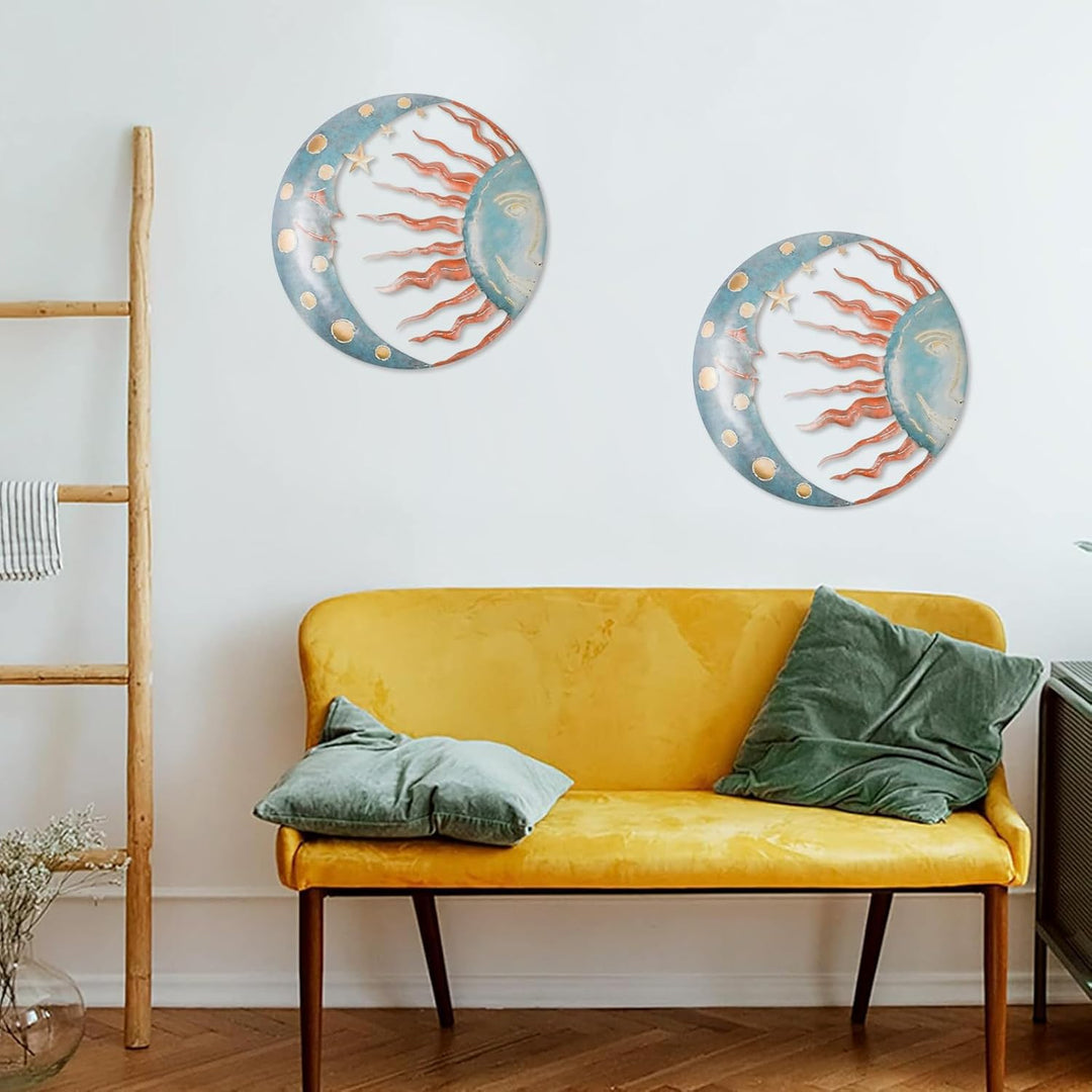 MrMrKura Metall-Sonnenkunst-Wanddekoration, 30 cm, grosse Metallsonne, Mond, Sterne, Wandbehang, Dek
